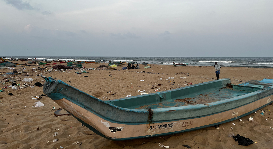 Boat washed up on beach